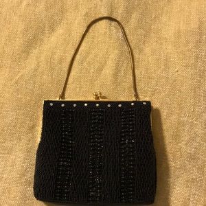 Black Beaded & rhinestone gold accent prom purse